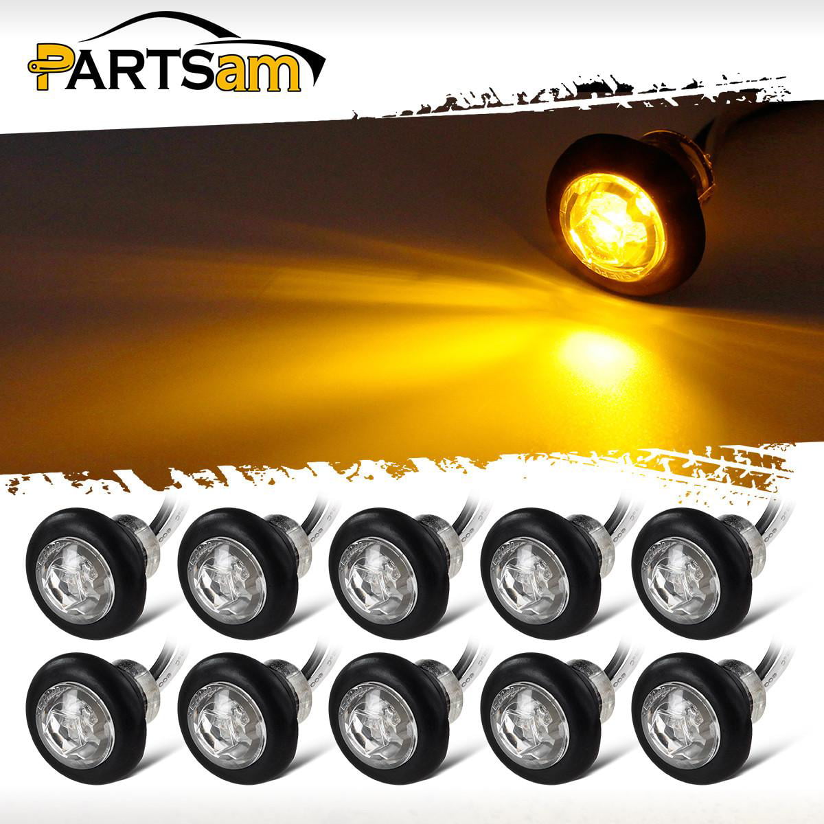 10x Amber 4 LED Clearance Side Marker Lights for Car RV Truck Trailer Pickup 12V 