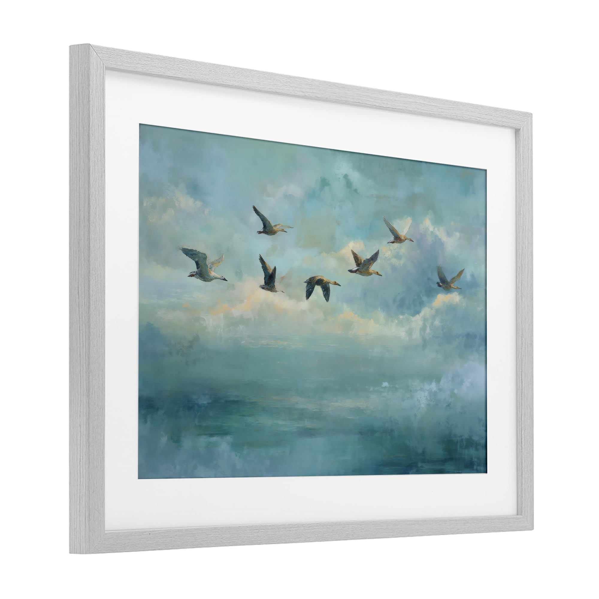 Stupell Industries Blue Skies Geese Gray Framed Print Under Glass, design by Petal Prints Design
