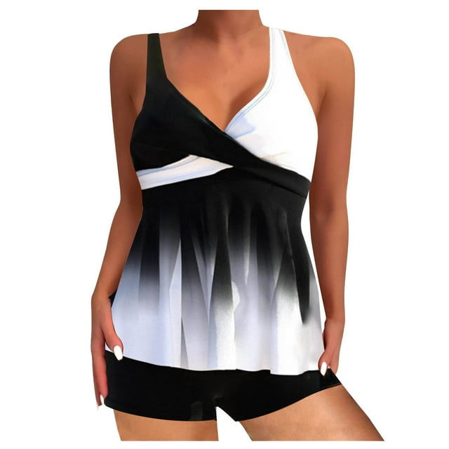 Conjunto de Traje de Baño Dividido de Mujeres, Tres Piezas Impreso Bikini Sexy para la Playa Y la Piscina, Traje de Baño sin Espalda con Almohadilla de Pecho, Nylon de Dos Piezas