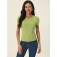 thumbnail image 2 of Unique Bargains Women's Cap Sleeve Knit T Shirts Crewneck Basic Tops Solid Blouse L Olive, 2 of 6