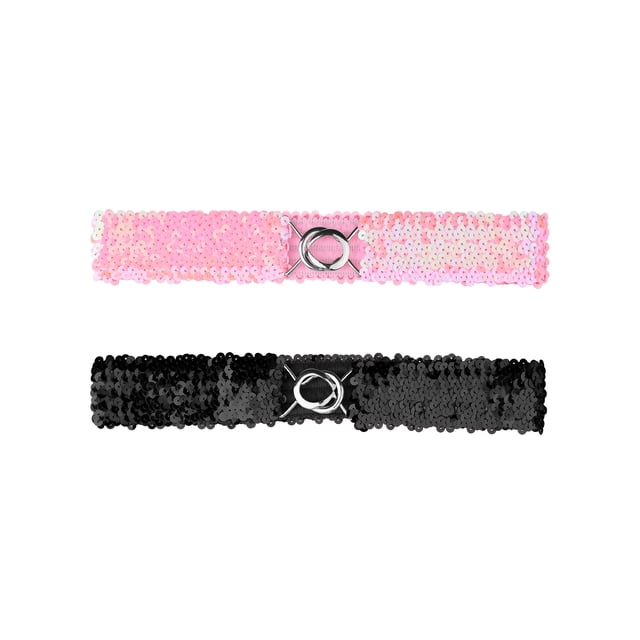 Cinturones elásticos delgados de 2 piezas para mujer INSPIRE CHIC con brillo y decoraciones de lentejuelas color rosa