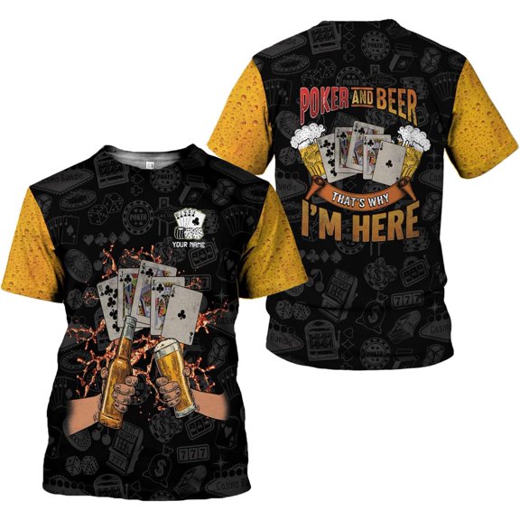 Personalized Poker Shirt, Poker Player Shirt, Funny Casino Poker Pattern 3D Over Print, Unisex Poker Tshirt Men Women (T-shirt, S)