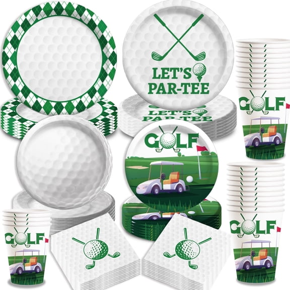 Golf Party Decorations 96Pcs Golf Ball Birthday Party Supplies Golf Plates and Napkins Cups for Golf Themed Party Hole in One Birthday Decorations