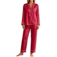 thumbnail image 2 of Satin Silk Pajamas for Women Button Down Long Sleeve Pjs Set | Classic Silky Pijamas De Mujer, Notch Collar Lounge Sets With Pockets, Fall Winter Red L, 2 of 6
