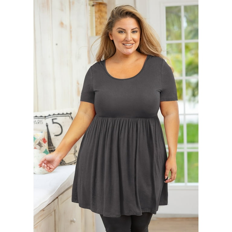 SHOWMALL Plus Size Tunic for Women Short Sleeves Dark Gray 4X Tops Scoop  Neck Clothes Summer Flowy Maternity Clothing Shirt