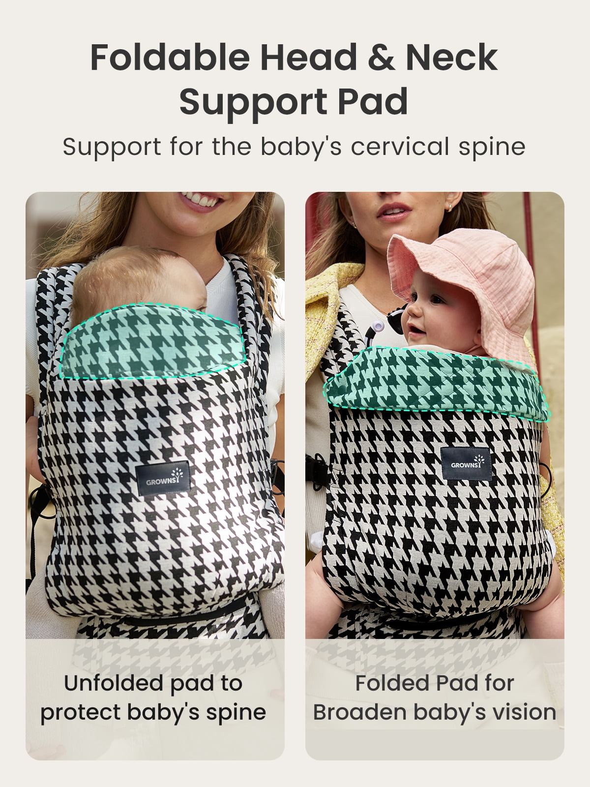 Grownsy Baby Carrier for Newborn to Toddler, Ergonomic, Comfortable and Lightweight, Hands-Free, Head Support, 7-44lbs, Perfect for Travel and Hiking