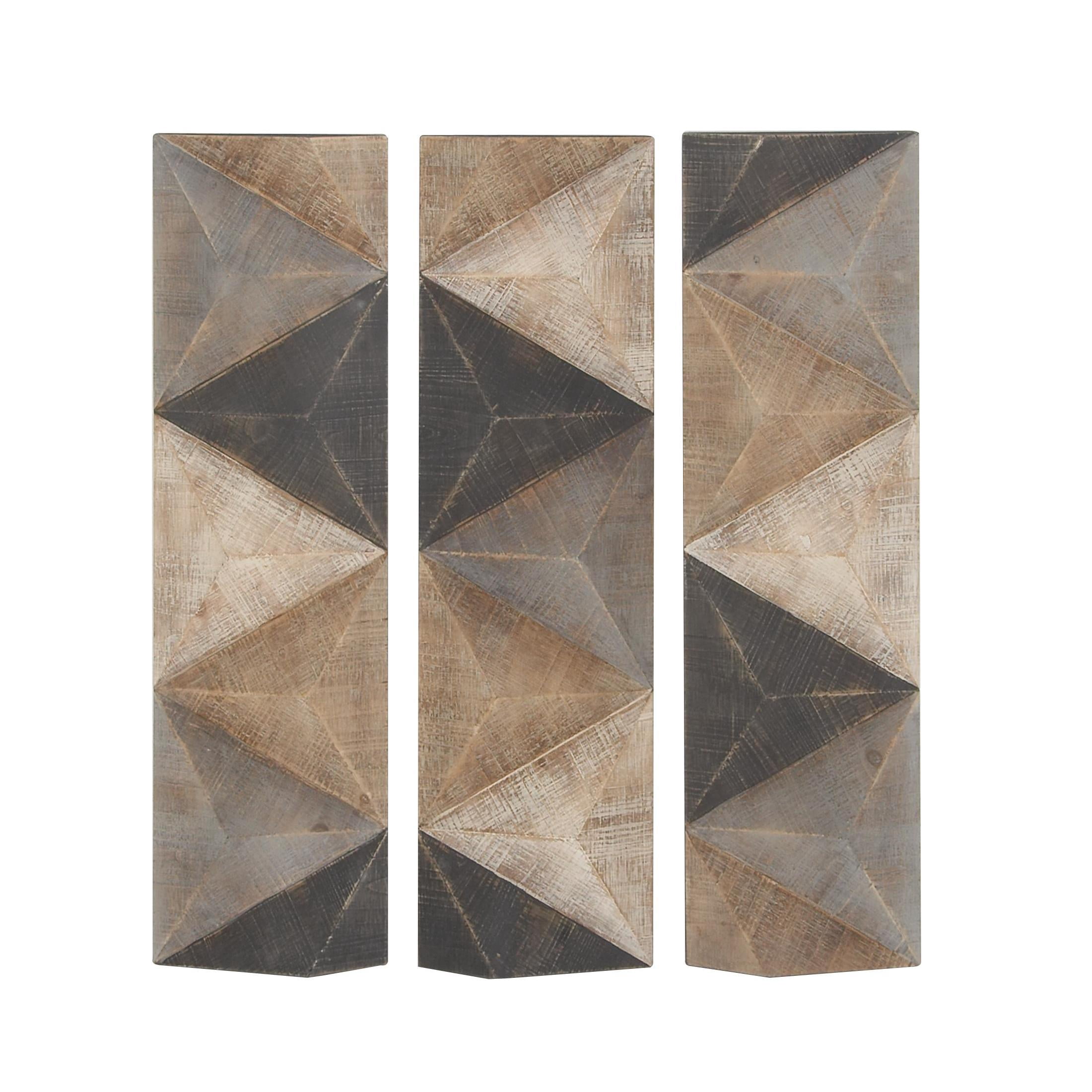 DecMode Farmhouse Carved Wood Triangle Tiles Pattern Wall Décor with Brown/Gray Finish, 11"W x 36"H