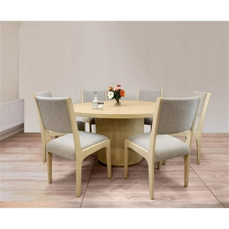 Flagstaff 7-Piece 60" Round Dining Set With 6 Ash Boucle Chairs In Gray