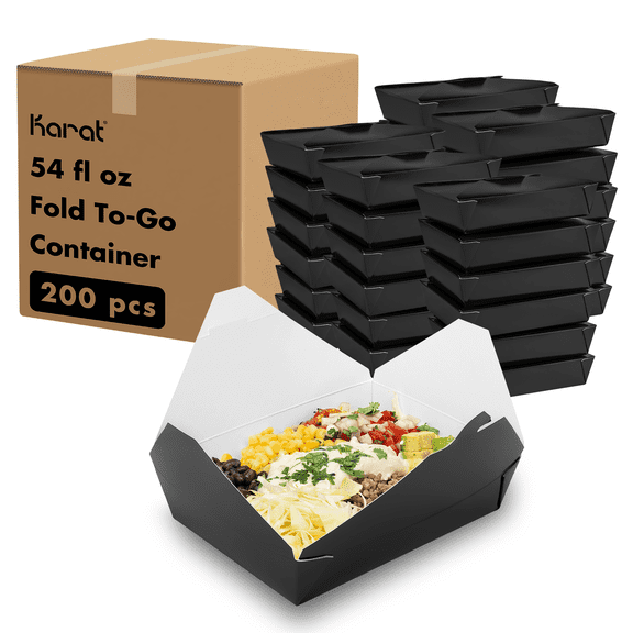 Karat [200 ct] Paper Fold To-Go Containers | 54 fl oz | Black