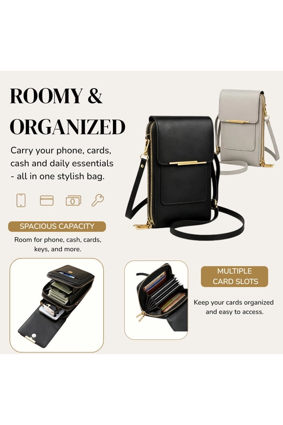 TouchScreen Phone Crossbody Bag for Women, Anti Theft Leather Cell Phone Small Purse with Clear Window for Travel, Shopping & Everyday Use-Blue