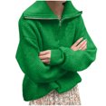 thumbnail image 3 of VISALY Half Zip Pullover Tunic Sweatshirt Turtleneck Sweater Oversize Zipper Knitted Pullover Long Sleeve Solid Color Loose Autumn Winter Office Sweater Soft Pullover Basic Tops Green One Size, 3 of 7