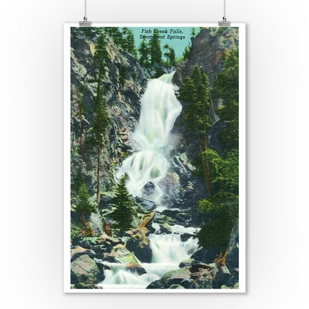 Steamboat Springs, Colorado - View of Fish Creek Falls - Vintage Halftone (9x12 Art Print, Wall Decor Travel