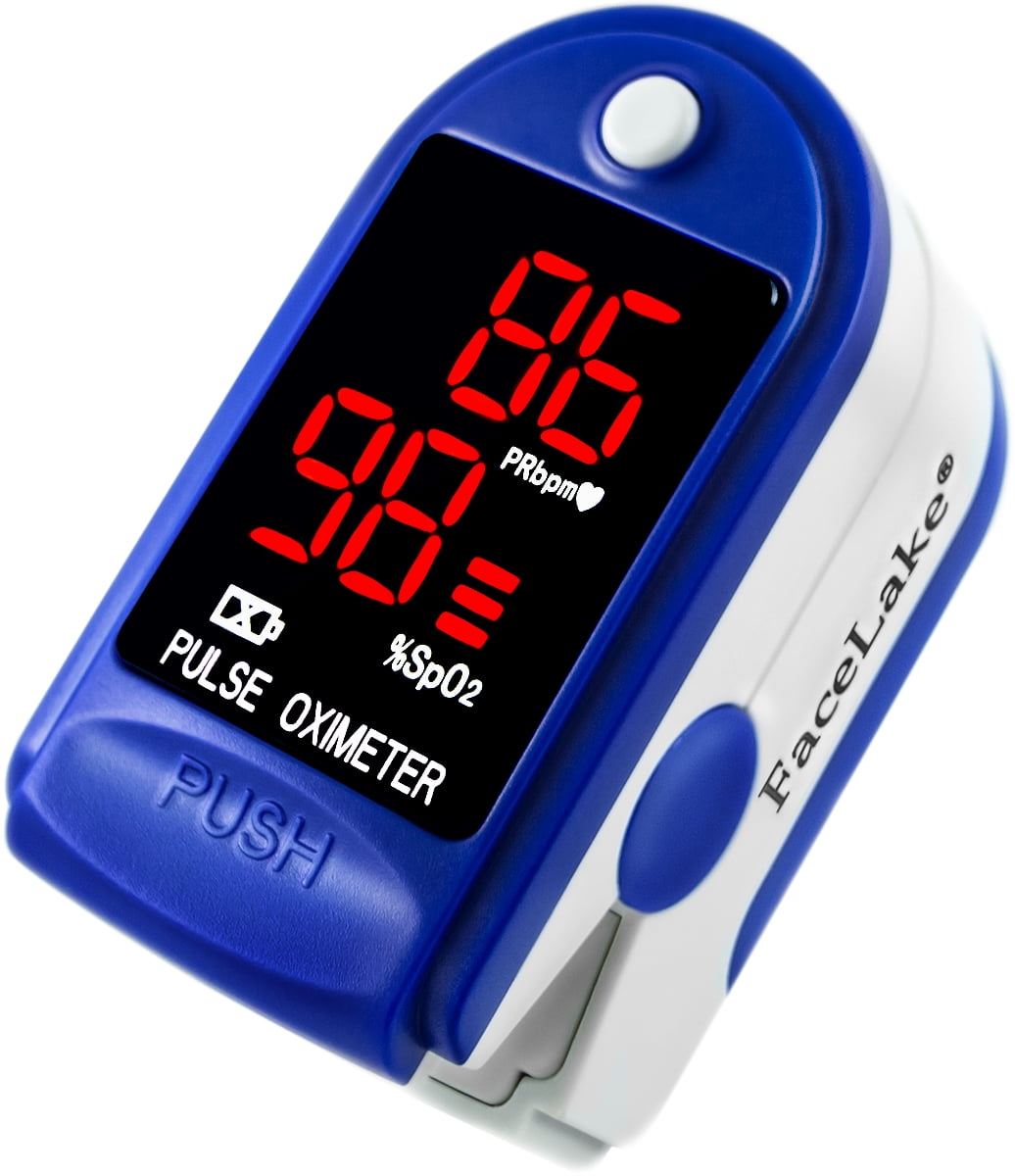 FaceLake Fingertip Pulse Oximeter, Carrying Case, Lanyard & Batteries (Blue)