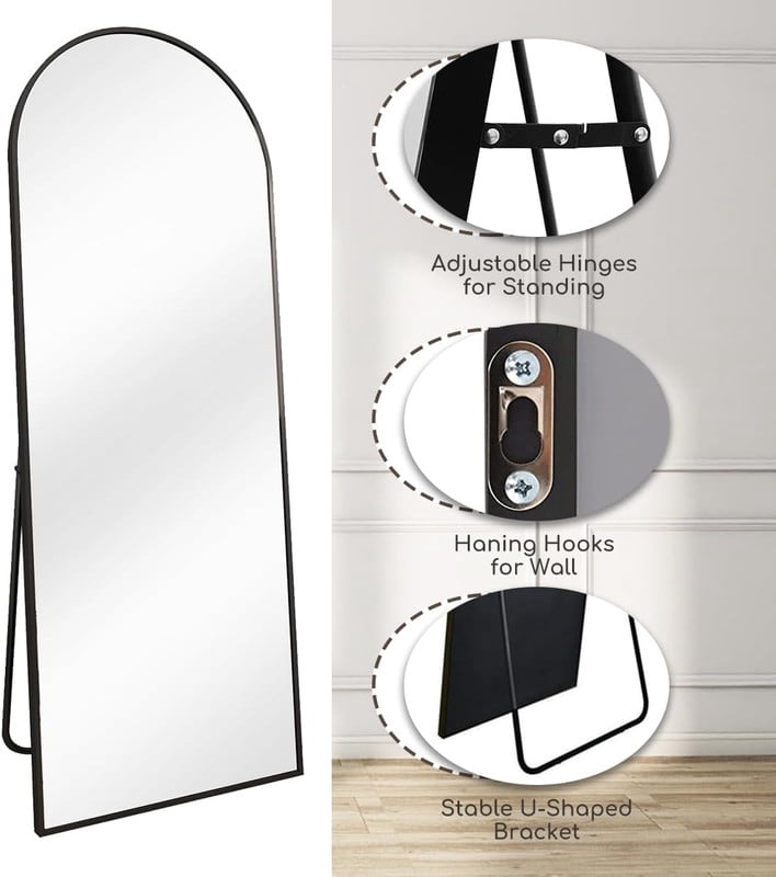 Lumora 21"x 56" Arched Full Length Mirror Floor Mirror Full Body Standing Mirror, Black