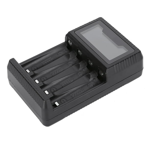 Cargador de batería SEIVI PC con pantalla LCD USB de protección inteligente negra de cuatro ranuras para pilas AA, AAA y Ni-MH.