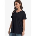 thumbnail image 3 of Women's Casual V-Neck T-Shirt - Short Sleeve Loose Fit Top with Side Split & Rolled Sleeve for Summer, 3 of 6