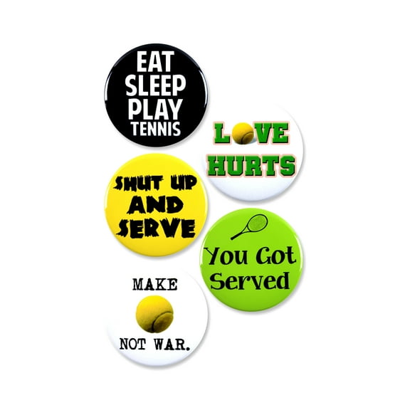 5 Pack - Tennis Ace Pinback Button Badges - 2.25 Inch