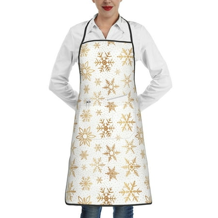 

Lukts gold Snowflake print Pattern Kitchen Apron Waterdrop Resistant Apron with adjustable Aprons for Women and Men with Pockets Cooking Apron