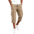 thumbnail image 7 of Domuza Mens Capri Cargo Shorts Below Knee Long Shorts with Pockets Drawstring Elastic Waist Relaxed Utility Hiking Pants Khaki XL, 7 of 7