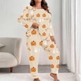 thumbnail image 4 of Xijirk Women Halloween Pajama Set Long Sleeve Boat Neck Top with Jogger Pants Pumpkin Ghost Leaf Print Loungewear for Sleepwear and Holiday Party,Khaki,3XL, 4 of 7