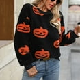 thumbnail image 5 of Dihao Fall Winter Sweater Halloween Pumpkin Printed Pullover Fashionable Casual Long Sleeved Plush Round Neck Blouse Tops Womens Sweater, 5 of 6