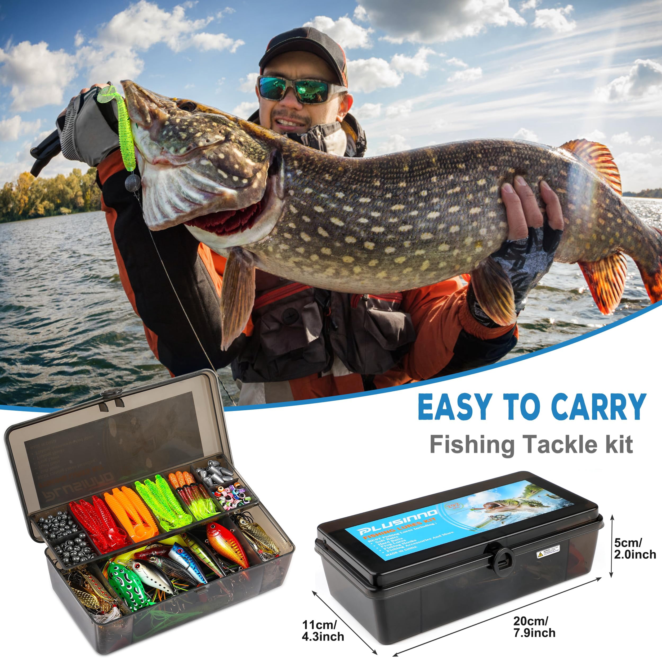 Fishing Lures Tackle Box Gifts For Men  Bass Trout Accessories Kit Saltwater & Freshwater Gear Including Topwater Hooks Spinnerbaits