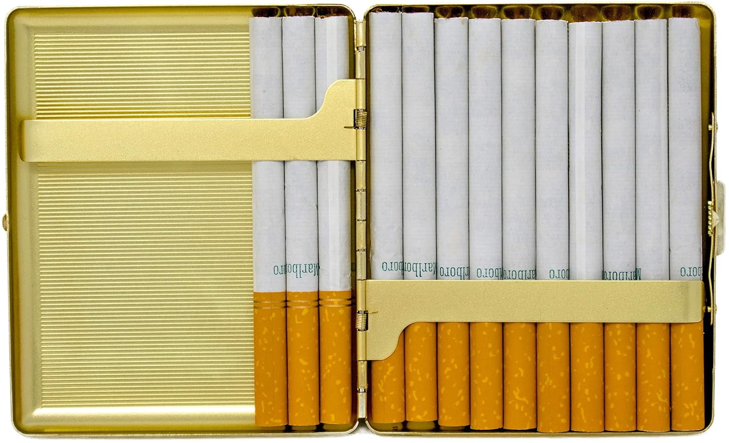 Set of 2 Metal-Plated 100s Cigarette Case & Stash Box (Gold Classic)