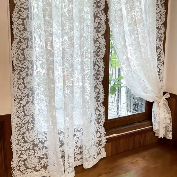 Joqmia Lace Curtains 2 Panels 51" Wide, Embroidered Sheer Window Curtains