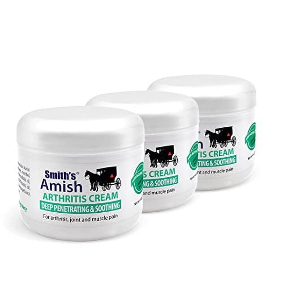 Smith’s Amish Joint Ease Cream 4 oz.  3 Pack (Three 4 oz Jars) with Arnica, Tea Tree, Eucalyptus, Peppermint and Rosemary
