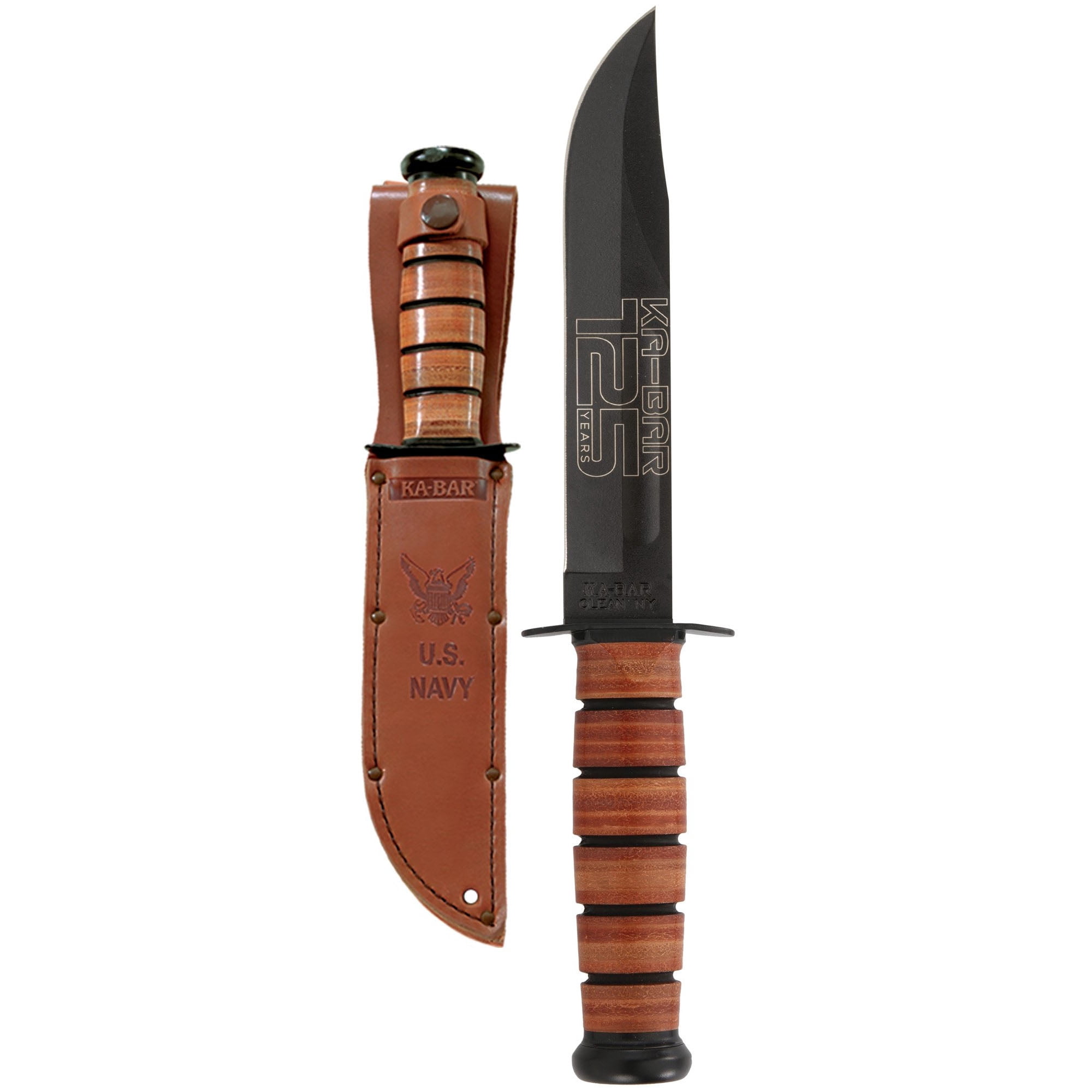 Ka-bar 9227 125th Anniversary Navy 7 Blade Leather Handle Fixed Knife