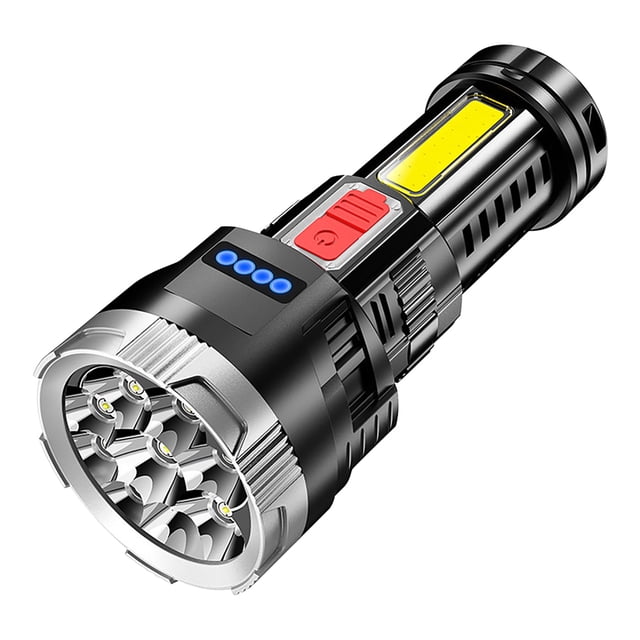 Pompotops 9-core 4-speed Outdoor Strong Light Flashlight, Rechargeable LED Side Lights, Household Portable Lighting Clearance