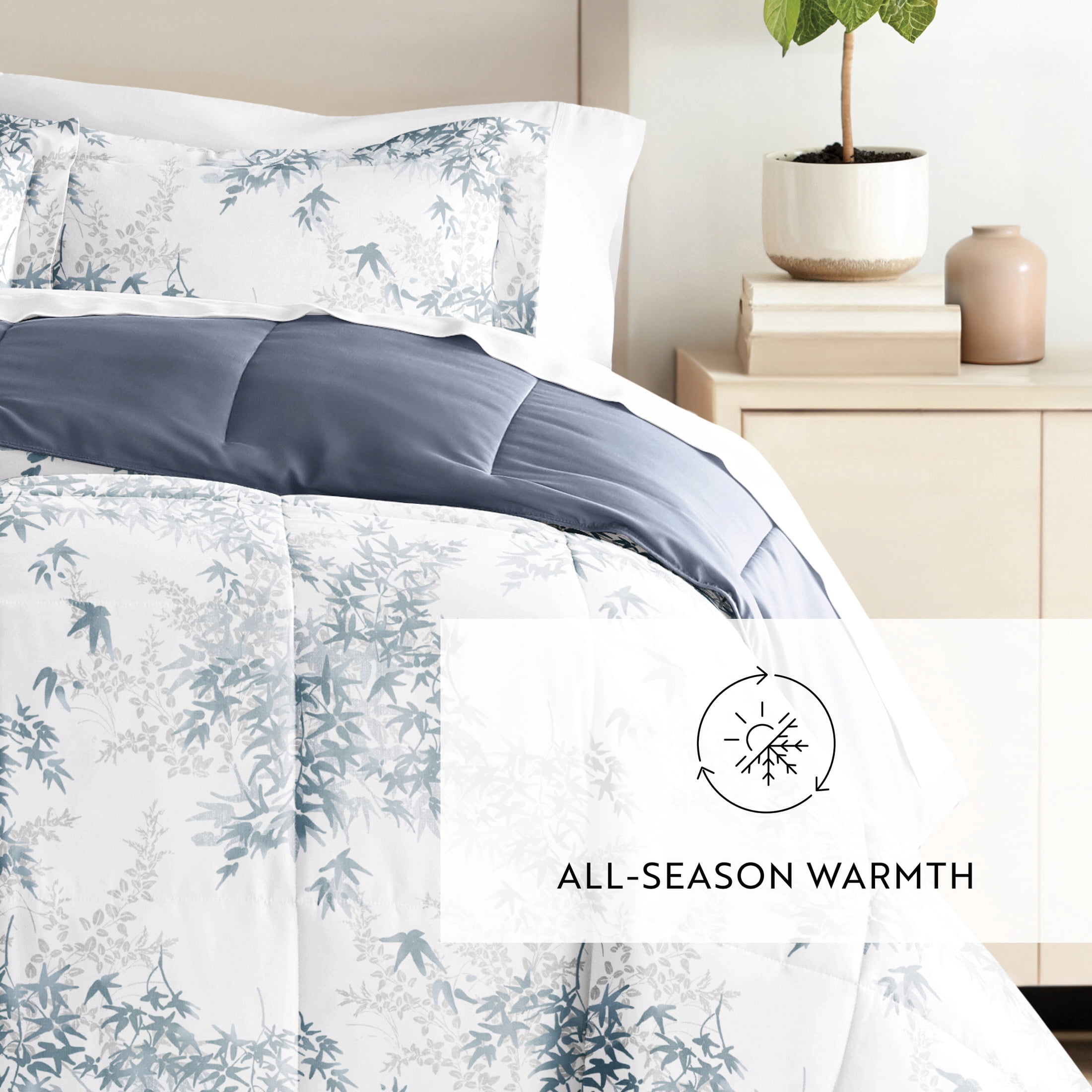 All Season Ultra Soft Comforter Set Lightweight Bedding in Bamboo Leaves Blue for Twin/Twin XL Size by Comfort Canopy