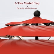 MF Studio 10ft Patio Umbrella 3 Tier Vented Outdoor Market Table Umbrella with Crank and Tilt All Aluminum Frame Orange Red