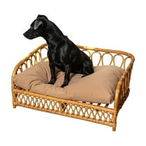 THE LICKER STORE Elevated 27.5" x 17" Bohemian Handwoven Rattan Pet Daybed with Machine-Washable Cushion, Natural, DBD1005A