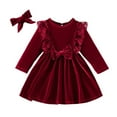 thumbnail image 4 of Fgnfyis Toddler Girls Long Sleeve Dresses with Bowknot Ruffles Velvet Dress for Christmas Party Holiday Attire Everyday Wear Comfort Fit Red 4-5 Years, 4 of 6