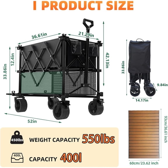 Double Decker Wagon with Table, 600lb Heavy Duty Folding Utility Cart for Outdoor Camping