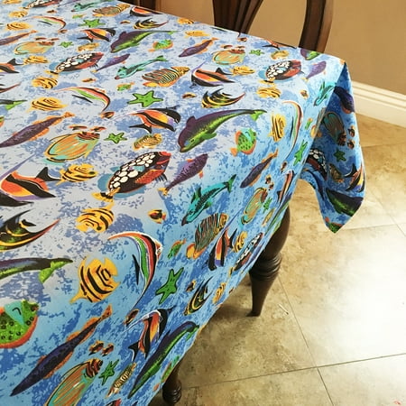 

Cotton Tablecloth Animal Print Fish Aquarium Light Blue
