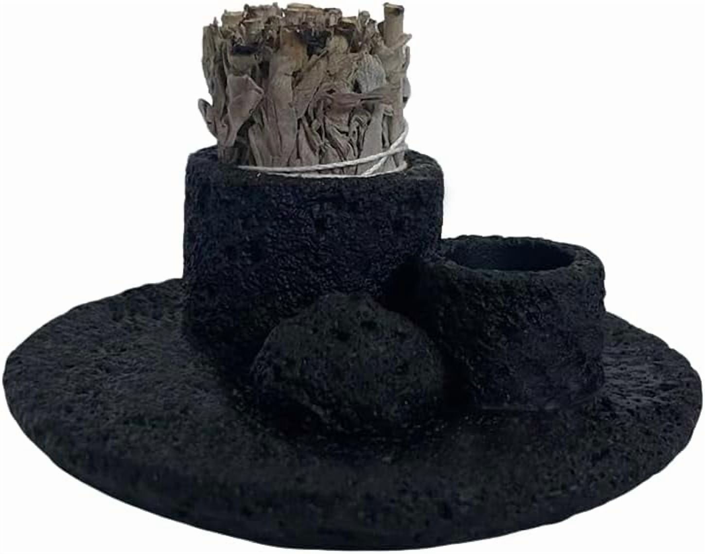 ABPETE 4-in-1 Cement Holder for Incense Sticks, Palo Santo, Sage Sticks & Candles - Multi-Purpose Burner for Aromatherapy & Meditation (Black)