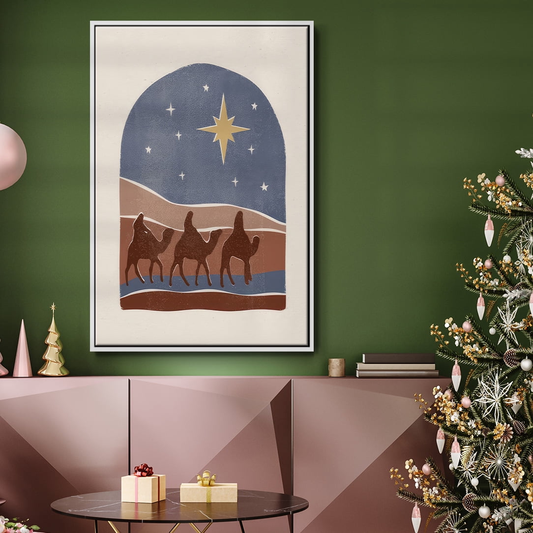 Boho Nativity II - Framed Gallery Wrapped Holiday Canvas - 27 x 41 - White Frame