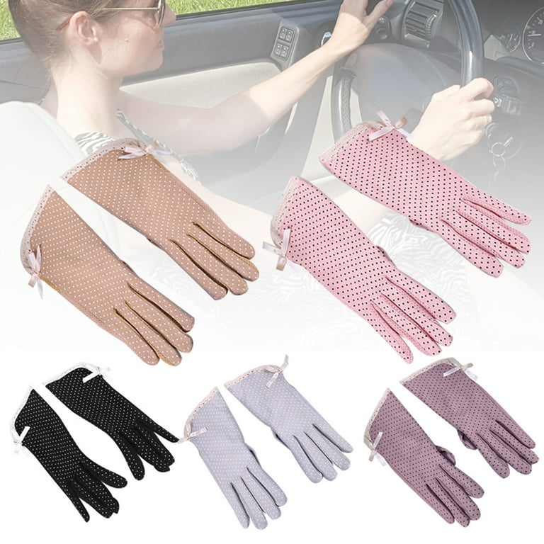 Grofry Women Gloves,Summer Cotton Lace Anti-Slip Touch Screen Sun  Protection Driving Mitten Black