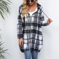 thumbnail image 3 of Turilly Womens Jackets Ladies Clearance, Women's Check Print Loose Lapel Zip Hooded Double Pocket Blazer Long Sleeve Hooded Casual Coat/Jacket, 3 of 6