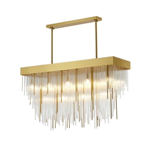 Design Living 14-Light L48" Satin Brass Rectangular Chandelier with Clear Hanging Looped Glass