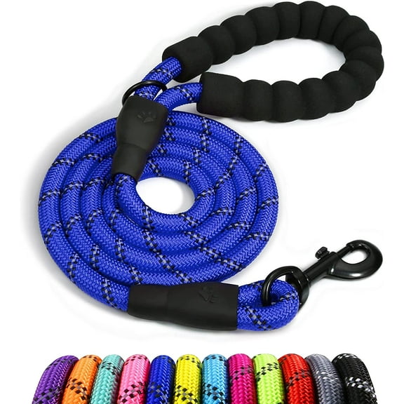Rope Dog Leash 6 FT with Comfortable Padded Handle, Highly Reflective Threads Dog Leash for Large Dogs, 1/2 inch, Navyblue