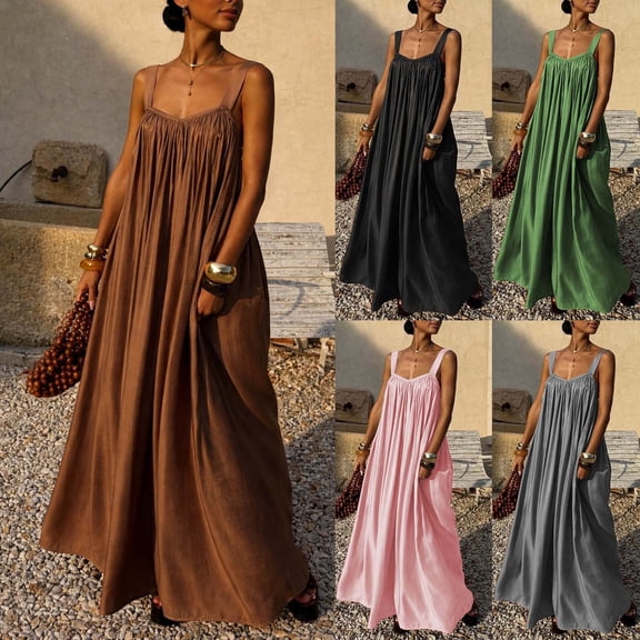 Swuxness Long Dresses for Women with Sleeveless and Solid Color Tassel Elegant Party Gown