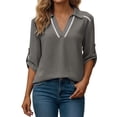 thumbnail image 2 of Camisetas de Cuello en V de Manga Larga para Mujeres Blusas Casuales Vestidas con Cuello de Encaje Hueco, 2 of 9