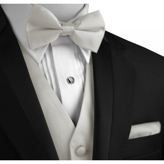 Best Tuxedo Men's Formal Tuxedo Vest, Bow-Tie & Hankie Set for Prom, Wedding, Cruise, Homecoming in Platinum