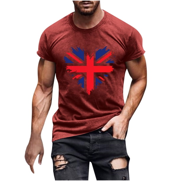 Mens Casual Manga Corta Botón Abajo Camisetas Estados Unidos Bandera Impresión Cuello Redondo Suéter Camiseta, Poliéster Casual Uso Diario para Hombres