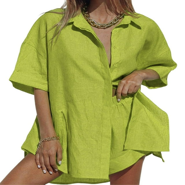 Chemise à Manches Courtes + Ensemble Short de Vacances pour Femme