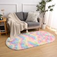 thumbnail image 5 of YJ.GWL Oval Bedside Colorful Rainbow Rugs for Bedroom Fluffy Area Rug for Living Room Fuzzy Cute Nursery Carpet Home Decor,,2.6'x5.3',Rainbow, 5 of 6