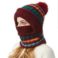 thumbnail image 5 of Cadancy Women Winter Hats 3 In 1 Beanie Hat with Scarf and Mask Chunky Knitted Color Block Snow Caps Pompom Cute Warm Stocking Cap Windproof Cozy Cold Weather Balaclava, 5 of 5